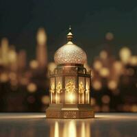 Ramadan Kareem background with mosque and golden lantern. 3d rendering photo