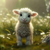 Cartoon sheep with big eyes. 3d rendering photo