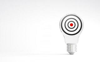 Light bulb with target board on white background with copy space. Concept of targeting business ideas and processes to succeed. 3d rendering photo