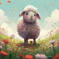 Cartoon sheep with big eyes. 3d rendering photo
