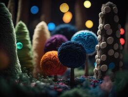 Multicolored forest made by wool yarn fabrics Created with technology photo
