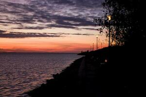 picturesque red sunset landscape over the Polish Baltic Sea photo