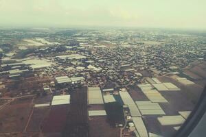 interesting views from the airplane window on a warm summer day photo