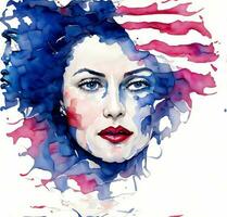 mujer cara dibujo en blanco rojo azul colores , patriótico obra de arte para Estados Unidos foto