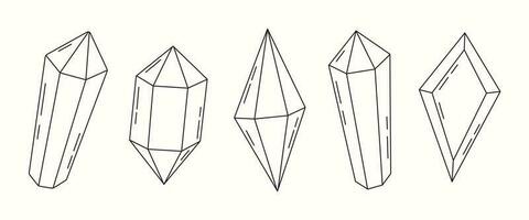 Collection of simple outline magic crystals, gems and minerals. Geometric abstract precious gemstones. vector