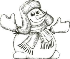 Snowman with a scarf, gloves and hat.Winter icon.Xmas and New Year elements. vector