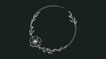 Elegant hand drawn floral wreath animation on black background for wedding invitation or valentine's day video