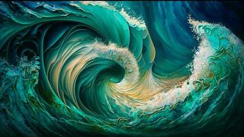 en spirale les mers art animation, un abstrait Contexte cette capture le énergie et mouvement de le océan avec tourbillonnant vagues et aquatique textures dans nuances de bleu et vert video