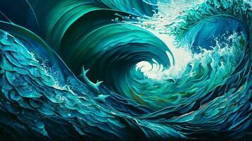 espiralando mares arte animação, a abstrato fundo este captura a energia e movimento do a oceano com rodopiando ondas e aquático texturas dentro tons do azul e verde video