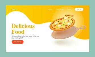 sensible web bandera o aterrizaje página diseño con sabroso Pizza volador dentro pan para delicioso alimento. vector