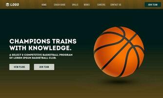 Champions Trains with Knowledge Game App or Responsive Template Design with Realistic Basketball. vector