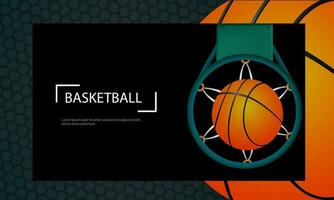 Basketball Tournament Responsive Template or Website Banner Design with Aerial View of Basketball Goal in Hoop Net. vector