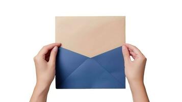Photography of Female Hand Holding Craft Paper Envelope. photo