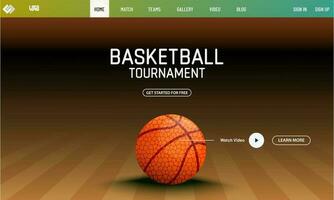 Basketball Tournament Responsive Template Design with Realistic Basketball on Brown Field Background. vector