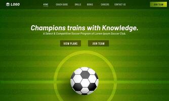 fútbol campeones trenes con conocimiento juego sitio web o sensible aplicación diseño con de cerca fútbol americano en centrar campo. vector