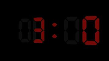 Digital countdown clock timer in one minute or 60 seconds to zero second. White text number on isolated black background. video