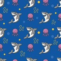 shark and jellyfish cartoon seamless pattern vector