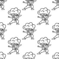 seamless pattern broccoli kung fu fighter vector