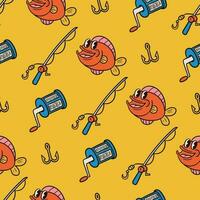 seamless pattern of a fishing elemnt cartoon vector