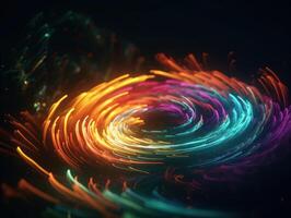Colorful Swirling radial vortex background neon lights created with technology photo