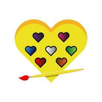 Brush and palette with paints heart icon illustration. Suitable for web landing page, banner, flyer, sticker, card. vector