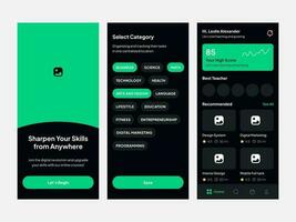 Ecourse language mobile app ui kit template. Perfect for digital companies and business startups engaged in the mobile or website developer sector vector