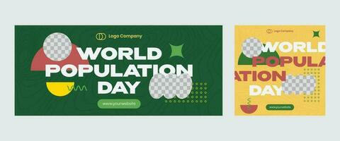 World Population Day horizontal banner template design. Modern banner design with green and yellow background. Suitable for banner web, social media, post, feed, cover, atc. vector