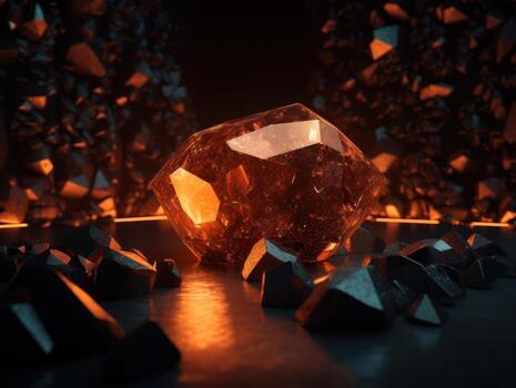 Dark orange and gold, crystal and marble, geometrical primitives pattern, abstract background created with technology. photo