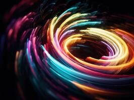 Colorful Swirling radial vortex background neon lights created with technology photo
