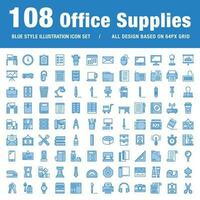 office supplies set of blue style icons for web and applications vector