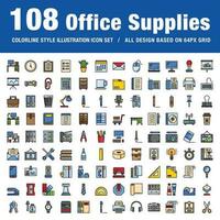 office supplies set of colorline style icons for web and applications vector