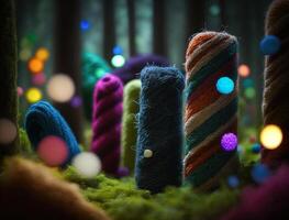 Multicolored forest made by wool yarn fabrics Created with technology photo