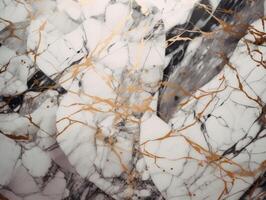 blanco mármol Roca textura antecedentes con elementos de semi precioso piedras y oro creado con generativo ai tecnología. foto