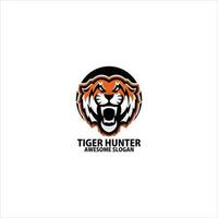 Tigre cazador logo juego de azar deporte diseño mascota vector