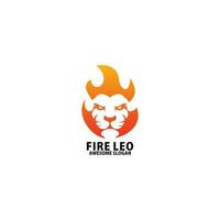 fuego con león cara logo diseño degradado color vector