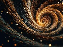 Colorful Swirling radial vortex background golden particles and sparkles created with technology photo