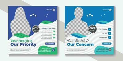 Medical and health care services social media post template design collection promotion square flyer template free Vector