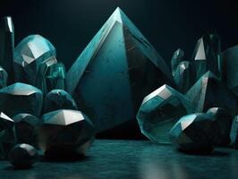 Dark cyan and gold, crystal and marble, geometrical primitives pattern, abstract background created with technology. photo
