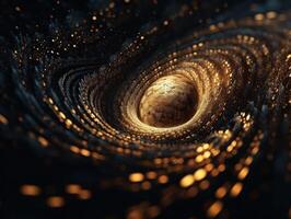 Colorful Swirling radial vortex background golden particles and sparkles created with technology photo