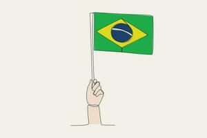 A hand raised the Brazil flag vector