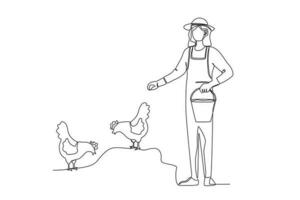 A farmer feeds chickens vector