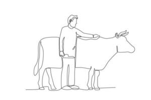 A man holding a cow vector