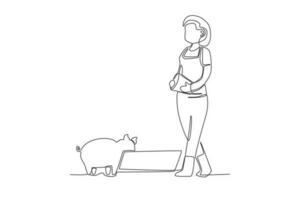 A female farmer brings pig food vector