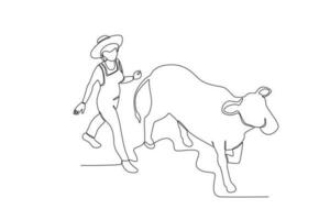 A shepherd herds a cow vector