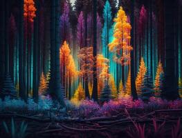 multicolor fantasía bosque paisaje creado con generativo ai tecnología foto