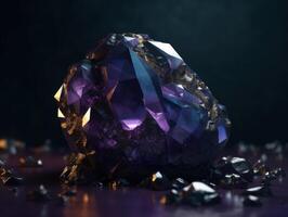 oscuro Violeta y oro, cristal y mármol, geométrico primitivas patrón, resumen antecedentes creado con generativo ai tecnología. foto