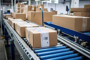 Cardboard boxes on sorting line. photo