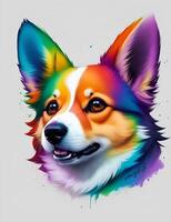 Oil panting style, colorful rainbow realistic corgi dog. . photo