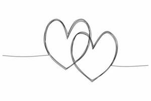 Two linked heart, continuous one line drawing. Double heart hand drawn, black and white vector, minimalist illustration of love concept made of one line. vector