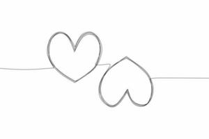 Two linked heart, continuous one line drawing. Double heart hand drawn, upside and downside, black and white vector minimalist illustration of love concept made of one line.